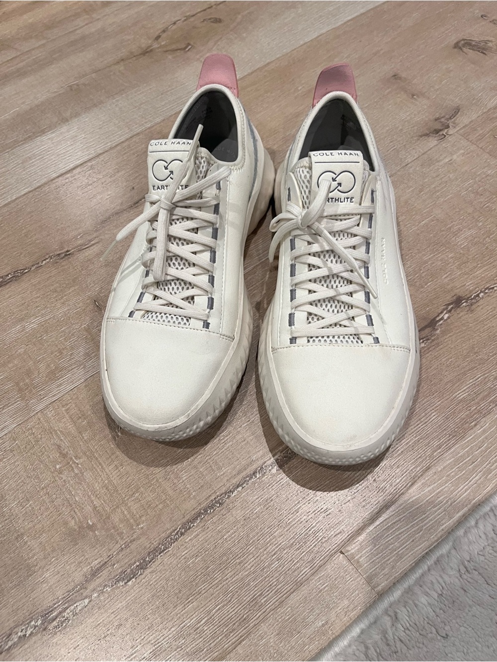 Cole Haan White Leather Sneakers with Pink Heel Tab